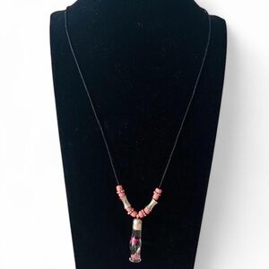 Love Message in a Bottle With Rose Pendant Necklace on Adjustable String